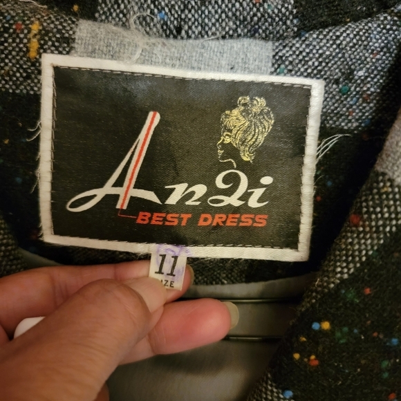 Women's Black/Gray Plaid Dress Coat Sz 11 Belted Cotton Blend Pocket Academia - Picture 10 of 11